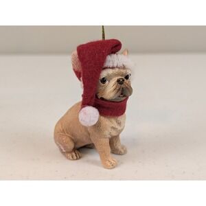 French Bulldog Dog Christmas Tree Ornament Santa Hat Scarf Resin Holiday NWT